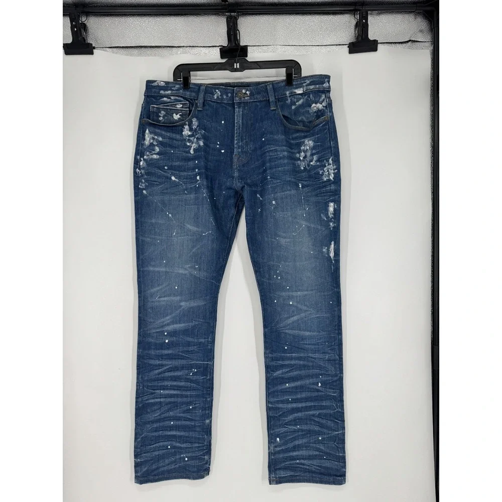 Cult Of Individuality Jeans Mens 42x33 Blue Denim Paint Splatter Rocker Slim Fit